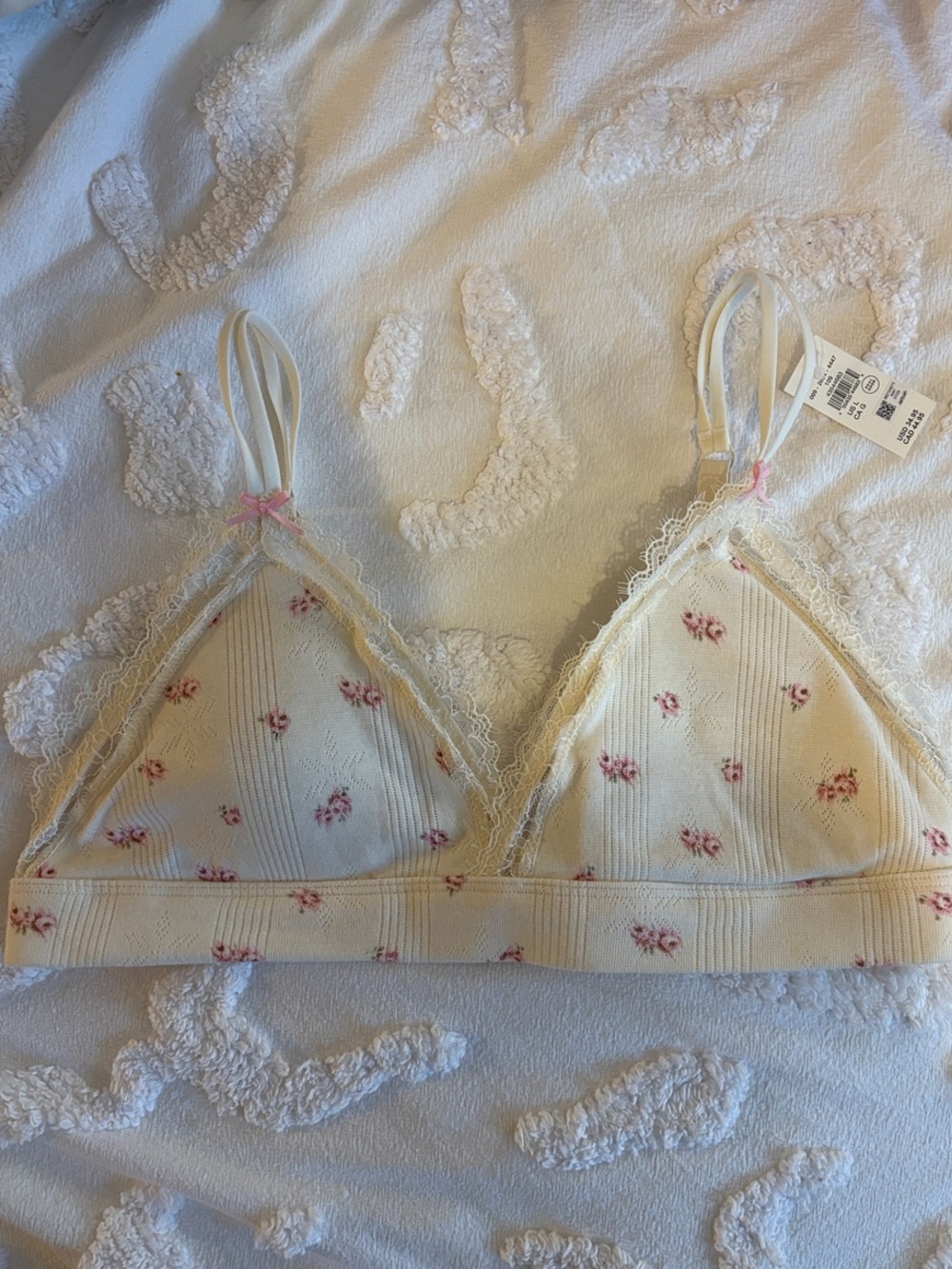 aerie Cream Ribbed Bralette with Pink Floral